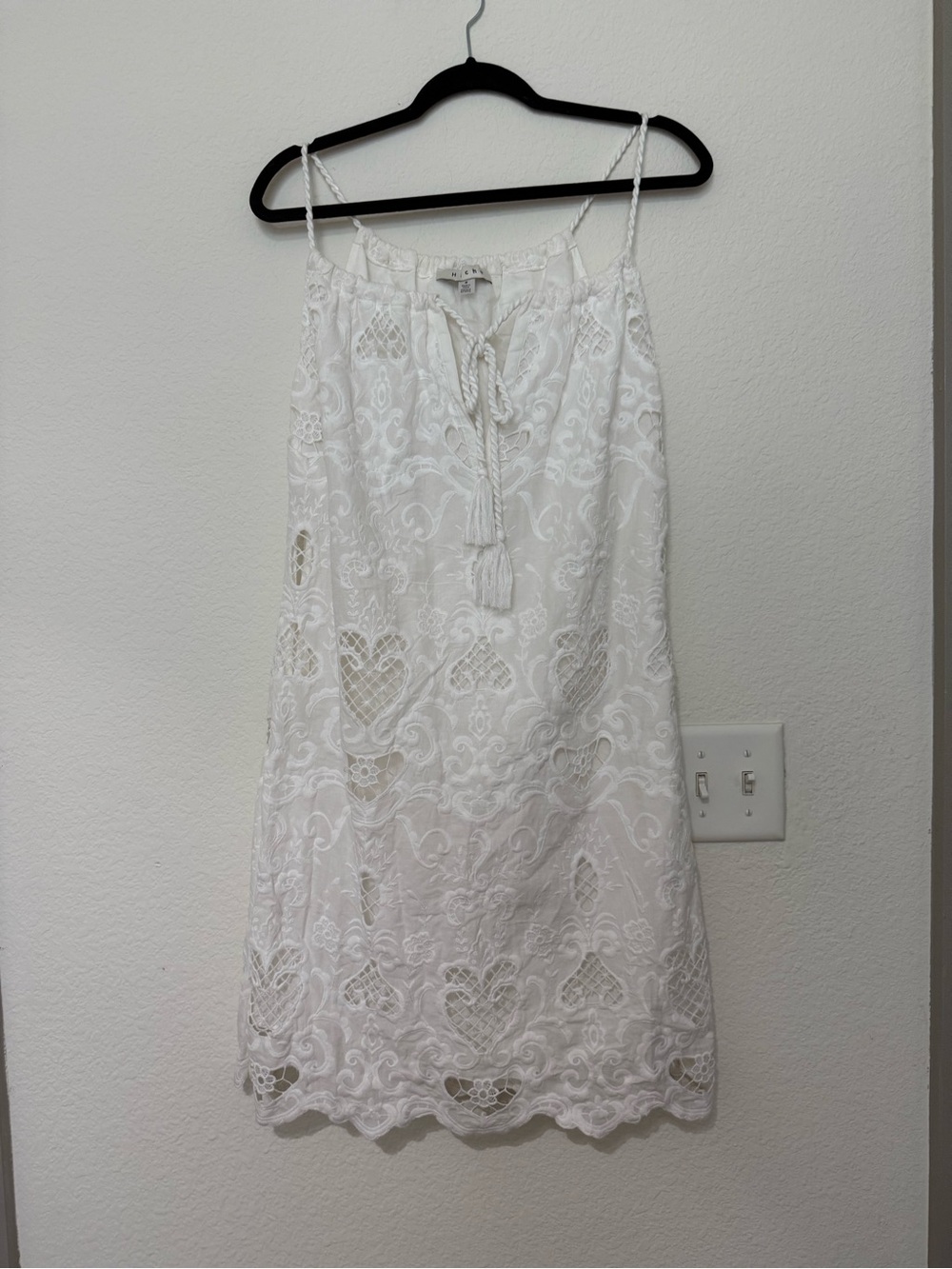 White Lace Spaghetti Strap Sundress with Tassel Tie